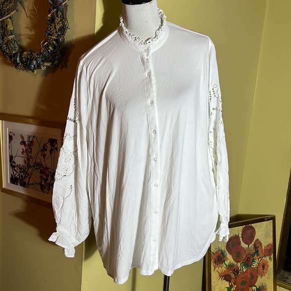 ANTHROPOLOGIE Lea & Viola Size 3X White Poet Blouse Tunic PussyBow Stretch $120 - Picture 6 of 16